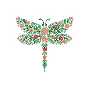 Floral Dragonfly Embroidery Design - Animal Embroidery Design - 6 Sizes - DIGITAL DOWNLOAD Machine Embroidery - Embroidery File