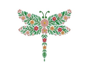 Floral Dragonfly Embroidery Design - Animal Embroidery Design - 6 Sizes - DIGITAL DOWNLOAD Machine Embroidery - Embroidery File