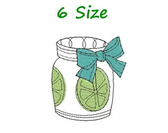 Jar embroidery design - 6 sizes - Instant Download, Jar of limonade embroidery - Jar with ribbon machine embroidery