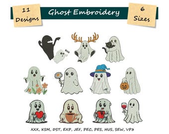 Ghost with Pumpkin Embroidery Design - Embroidery File - Halloween Machine Embroidery Design - 6 sizes - 11 designs - Instant Download