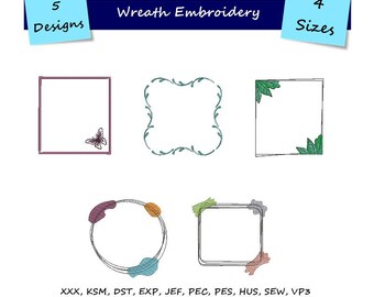 Leaf Wreath Embroidery Designs -Flower Frame embroidery - Machine Embroidery Pattern - Floral Frame Embroidery File Pes Jef
