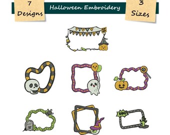 Halloween Wreath Machine Embroidery - 3 Sizes - 7 Designs - Skull Pattern - Pumpkin Wreath Embroidery Files - Instant Download