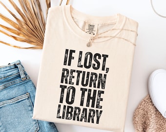 Camiseta para amantes de los libros, camiseta de lectura, regalo para lectores, camiseta de "Si se pierde, regresa a la biblioteca", camiseta divertida de lectura, camiseta gráfica de ratón de biblioteca