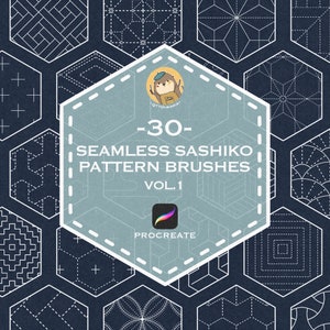 May include: A set of 30 Procreate brushes featuring seamless sashiko patterns. The brushes are designed for use with the Procreate app and are perfect for creating unique and intricate designs.