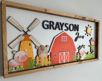 Farm Nursery Name Sign, Personalized Baby Gift, Farm Animals, Baby Farm Nursery Decor, Toddler Birthday Gift, Farm Theme Name Sign, Cow Sign