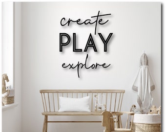 Create Play Explore | Cutout Set | Playroom wall decor | Play room sign wall