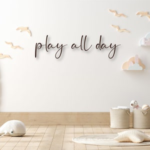 Play all day word cutout | Let&#39;s play word cutout | Playroom wall decor sign | Kids room wall decor | Laser cut out word sign