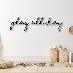 Play all day word cutout | Playroom decor sign | Kids room wall decor | Laser cut out word sign