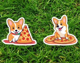 Pizza Corgi Stickers | Waterproof | Dog Lovers | Perfect for gifts, journals, notebooks, planners, calendars, Kindles, laptop