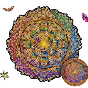 UNIDRAGON Mandala Wooden Jigsaw Puzzle | Inexhaustible Abundance | Original, Laser Cut, Unique Shape, for Adult and Kids, Beautiful Gift Box