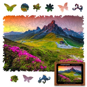 UNIDRAGON Wooden Puzzle Jigsaw, Best Gift for Adults and Kids, Unique Shape Jigsaw Pieces Nature Mountain