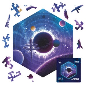UNIDRAGON Space Station Wooden Jigsaw Puzzles For Adults Hexagon 100 pieces Small Puzzle