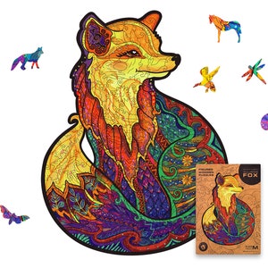 UNIDRAGON Animals Wooden Jigsaw Puzzle | Alluring Fox | Original, Laser Cut, Unique Shape, for Adult and Kids, Beautiful Gift Box