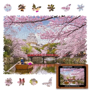 UNIDRAGON Wooden Puzzle Jigsaw, Best Gift for Adults and Kids, Unique Shape Jigsaw Pieces Nature Sakura