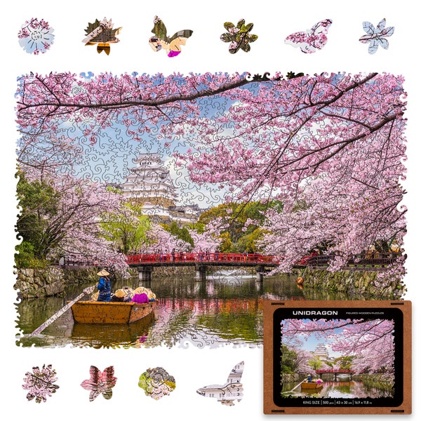 UNIDRAGON Wooden Puzzle Jigsaw, Best Gift for Adults and Kids, Unique Shape Jigsaw Pieces Nature Sakura