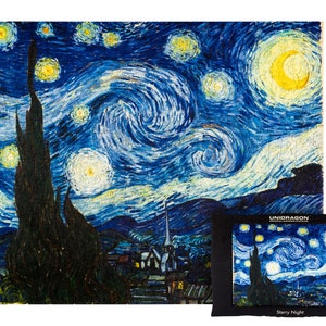UNIDRAGON Wooden Jigsaw Puzzle - Starry Night Van Gogh, 1000 pcs, 17.40&quot;х22&quot;, Gift Package, Unique Shape for Adults and Kids