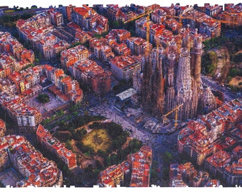 UNIDRAGON Wooden Puzzle Jigsaw, Best Gift for Adults and Kids, Unique Shape Jigsaw Pieces, City Sagrada Familia