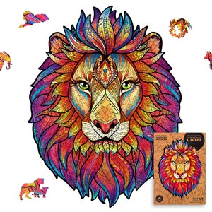 UNIDRAGON Animals Wooden Jigsaw Puzzle | Mysterious Lion | Original, Laser Cut, Unique Shape, for Adult and Kids, Beautiful Gift Box