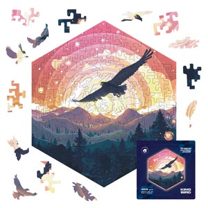 UNIDRAGON King Bird Wooden Jigsaw Puzzles For Adults Hexagon 100 pieces Small Puzzle