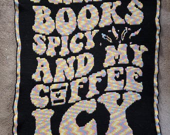 Coffee and books Crochet Blanket Pattern (Reversible Mosaic & Standard Mosaic Overlay)