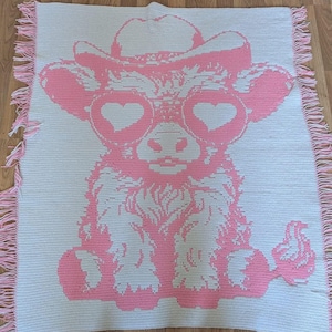 Patrón de manta de crochet con mosaico de vaca de las Highlands con gafas de sol en forma de corazón (mosaico reversible y superposición de mosaico)