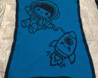 Out of This World (Tiny Astronaut) Child's Mosaic Crochet Blanket Pattern