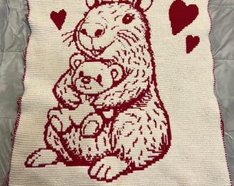 Valentine's Day Capybara Mosaic Crochet Blanket Pattern (Reversible and Mosaic Overlay)