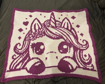 Patrón de manta de crochet con mosaico de unicornio brillante (mosaico reversible y superposición de mosaico)