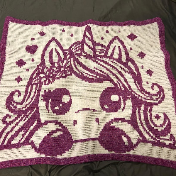 Patrón de manta de crochet con mosaico de unicornio brillante (mosaico reversible y superposición de mosaico)