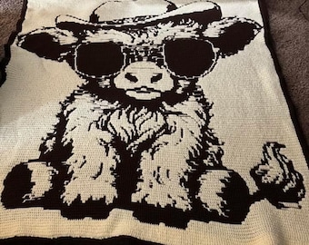 Highland Cow Mosaic Crochet Blanket Pattern (Reversible and Mosaic Overlay)