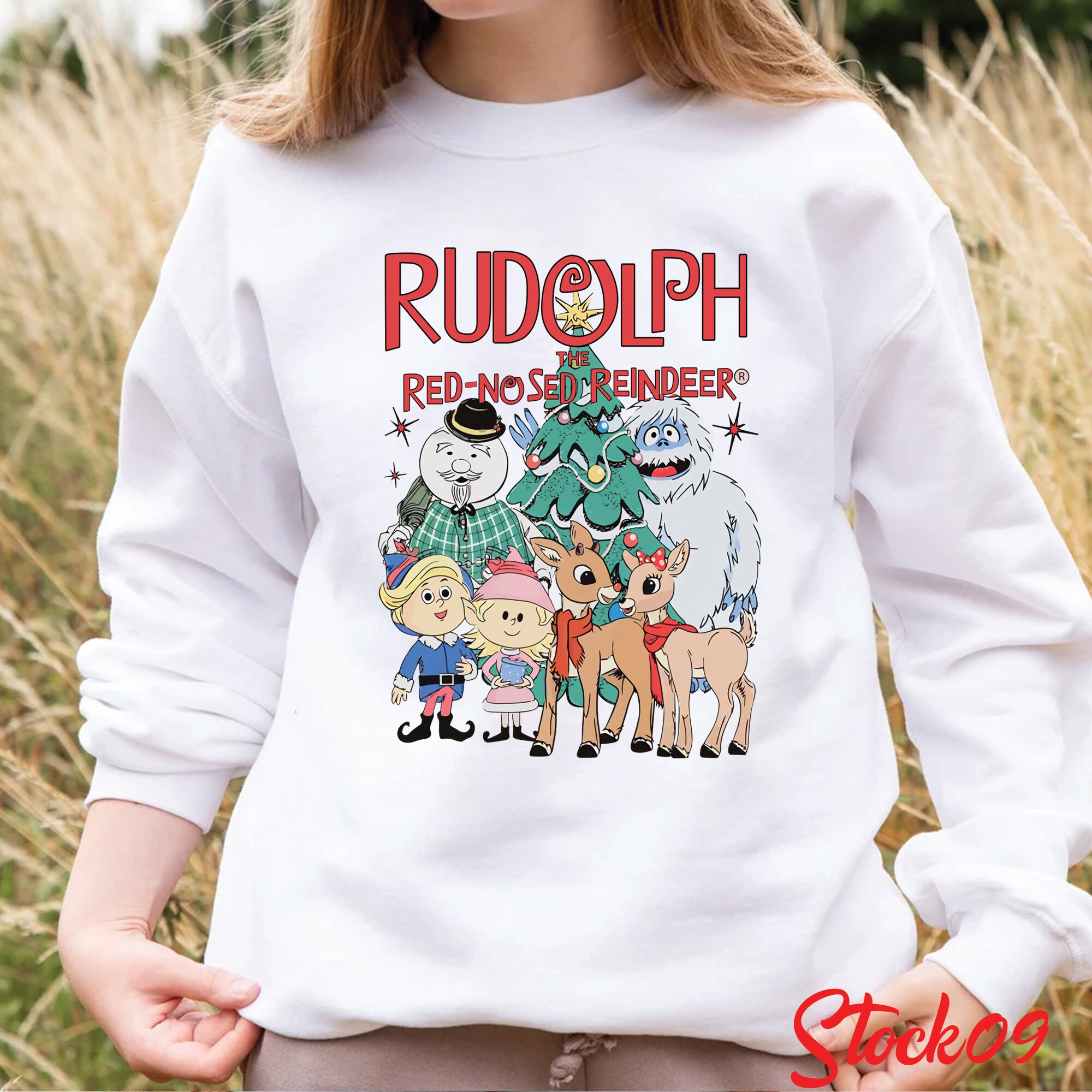 GREEN RHINESTONE RUDOLPH WEARING A WREATH SWEATSHIRT main image 0