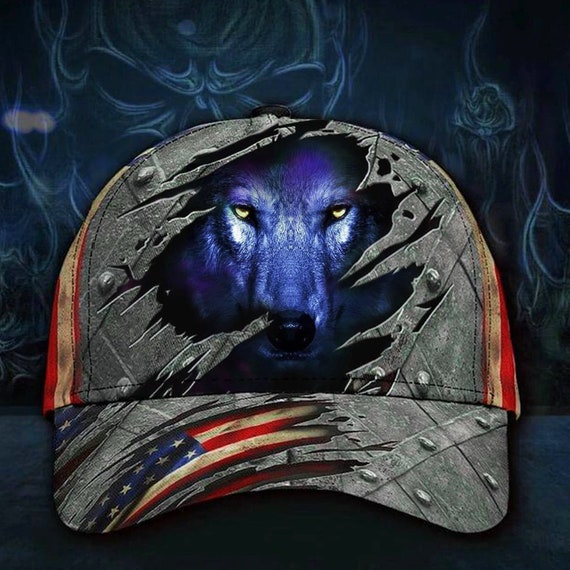 Wolf Face 3D Hat Vintage American Flag 