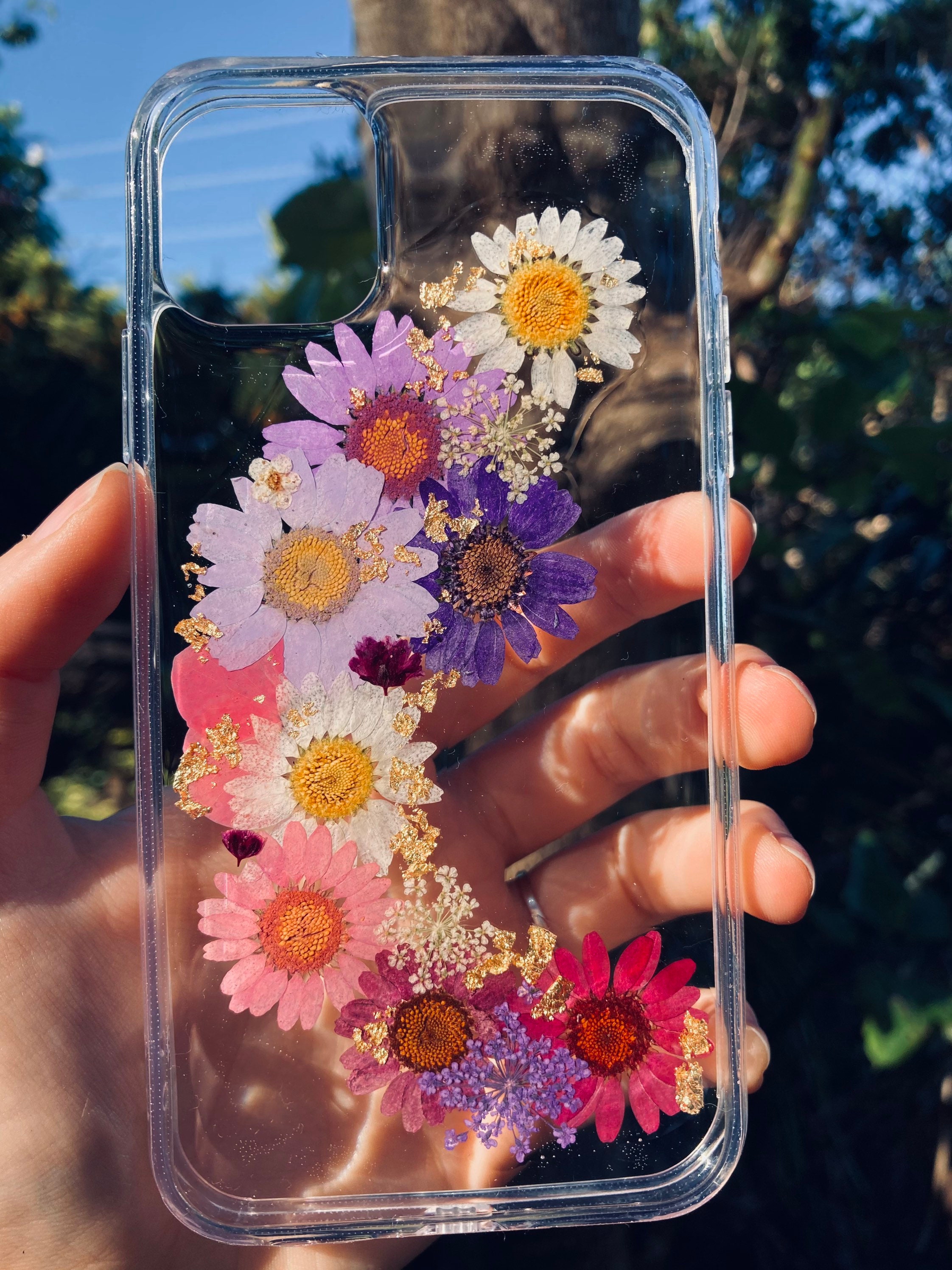Isla Resin Phone Case Pressed Flowers Handmade Genuine Etsy