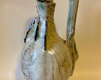 スタジオ陶器の水差し 鳥 ハンドメイド 手描き ヴィンテージ サイン