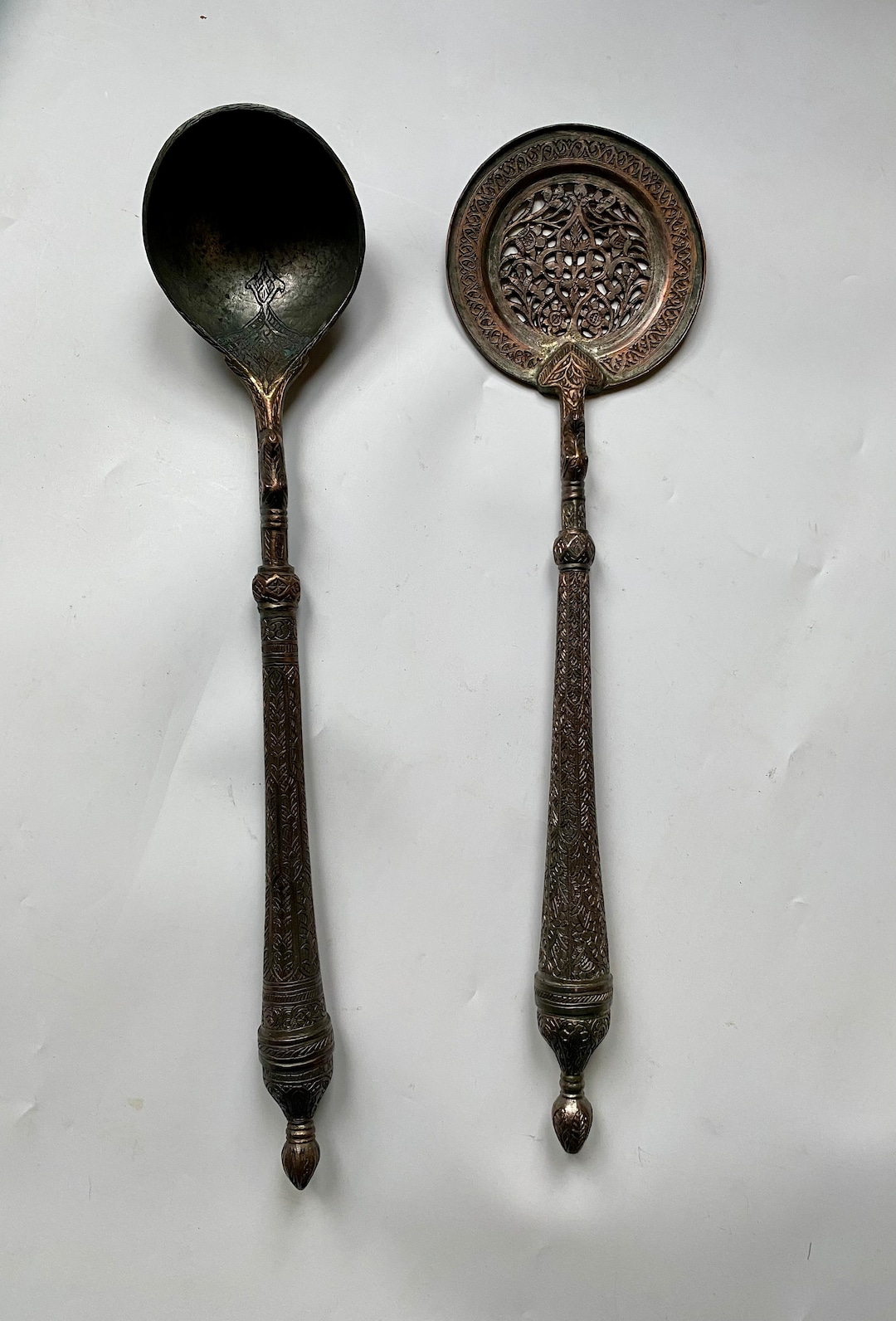 Antique Rare Persian Etched Engraved Ladle&streaner Etsy