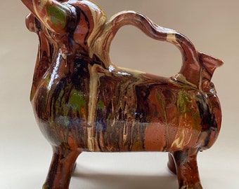 ヴィンテージ スペイン陶器製 雄牛のボティホ：動物の形をした水瓶