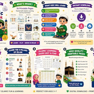Islamic Busy Book for Kids Ages 3-7, Printable Muslim Activity Workbook, Homeschool Learning PDF
