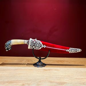 Indian assorted dagger/khanjar/knife in silver damascening with tiger head hand grip & damascus blade