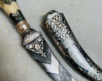Indian Dagger: Silver Damascening, Mother of Pearl Handle
