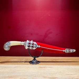 Indian assorted dagger/khanjar/knife in silver damascening with peacock head hand grip & damascus blade