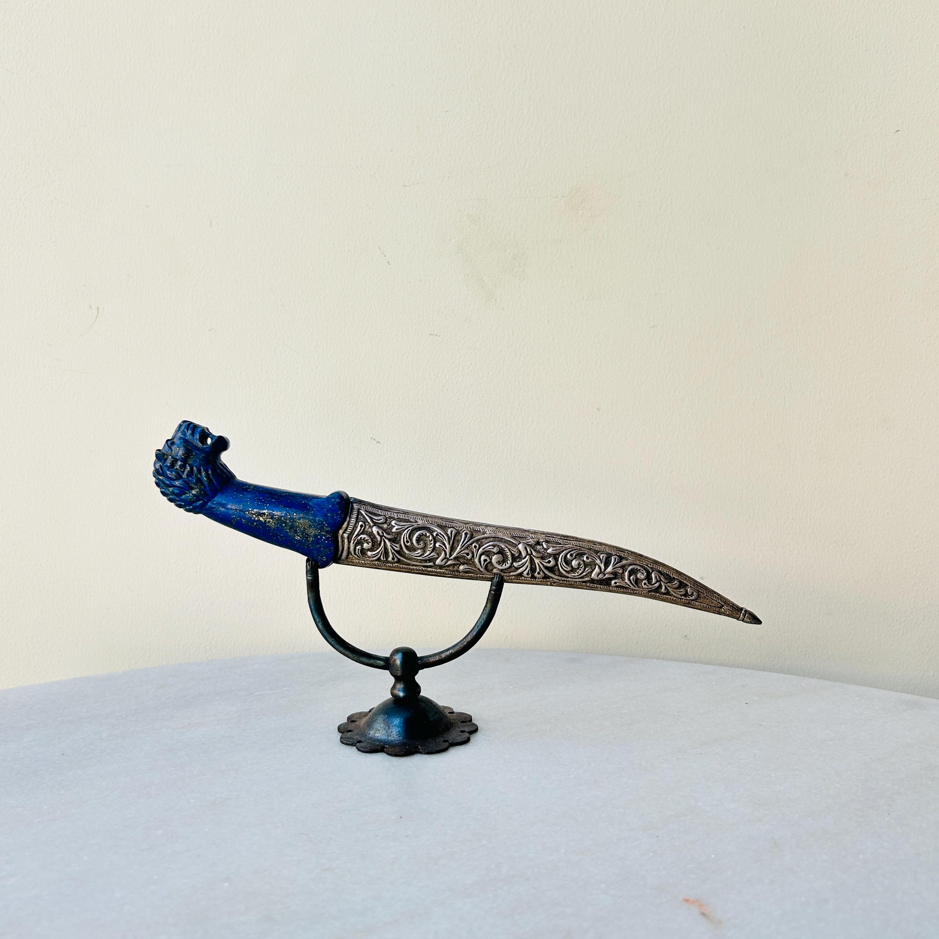 Indo-persian Damascus Dagger: Lapis Lazuli Tiger Grip, Solid