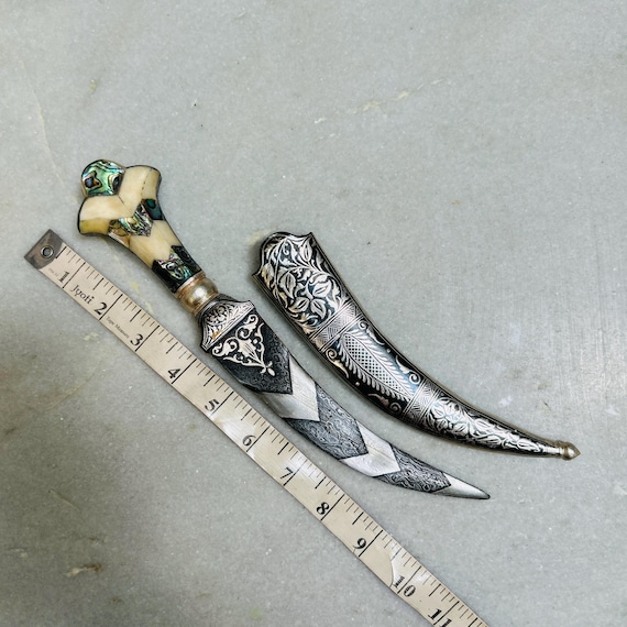 Indian Dagger: Silver Damascening, Mother of Pearl Handle
