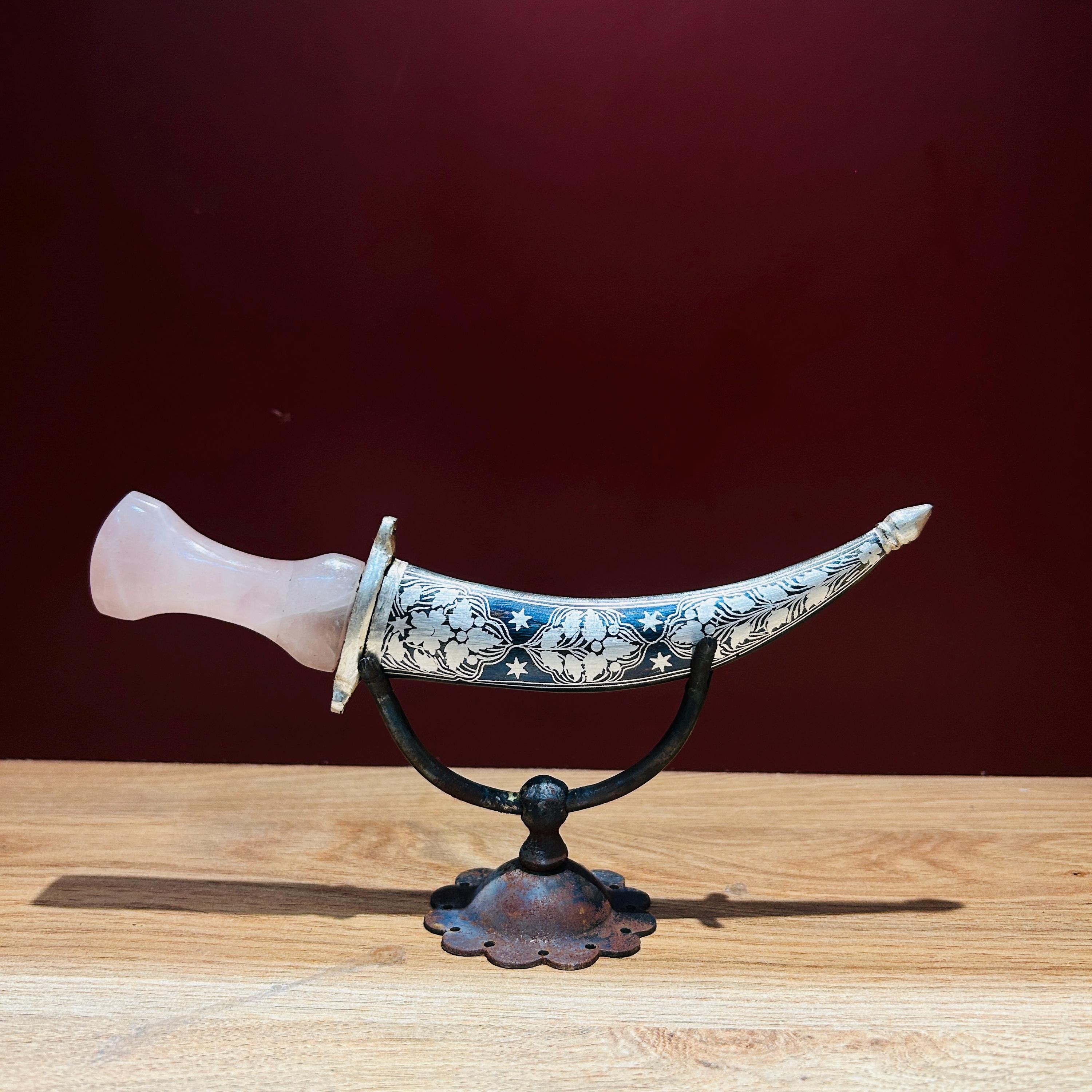 Indian Khanjar Dagger: Jade Hilt, Silver Koftgari Damascus Steel