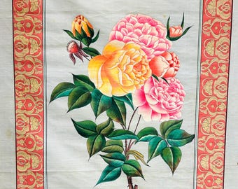 Antique Mughal Flower Art, Vintage Indian Floral Painting, Islamic Wall Decor
