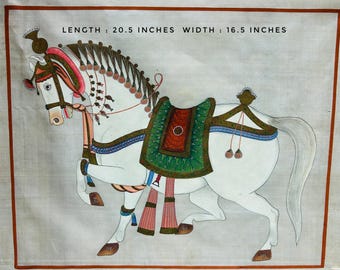 Indian Miniature Horse Painting, Royal Stallion Portrait, Mughal Art