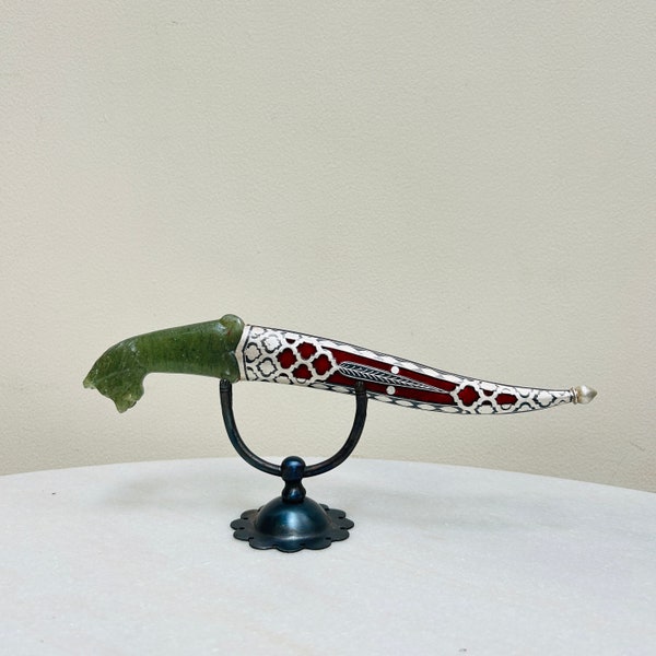 Indian assorted scabbard dagger with jade grip and silver koftgari & damascus blade