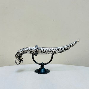 Indian assorted rare handcrafted Elephant head oriental indo persian dagger/khanjar in silver damascening or koftgari.