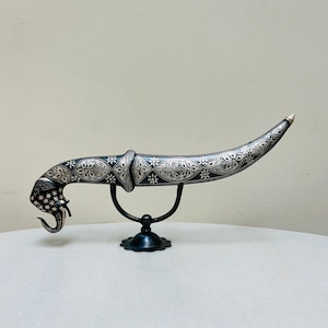 Indian assorted rare handcrafted Elephant head oriental indo persian dagger/khanjar in silver damascening or koftgari.