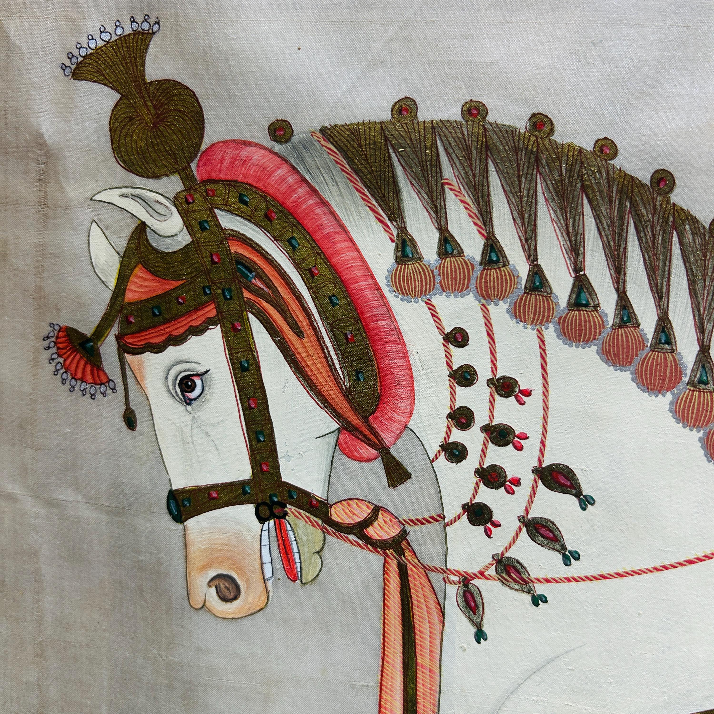 インドのミニチュア馬の絵画、王室の種馬の肖像画、ムガル美術 - Etsy 日本