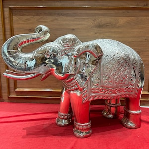 Indian handcrafted elephant in white metal beautifully hand chiseled in intricate designs